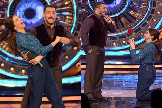 Deepika Padukone and Salman Khan on Bigg Boss set